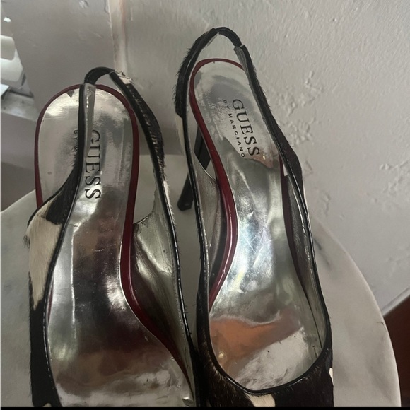 Guess sling back heels stiletto cow print pony hair peep toe - Picture 4 of 9